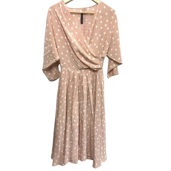 Louis Feraud Vintage 100% Silk Polka Dot Dress Sz 6 Blush Pink - Picture 1 of 6